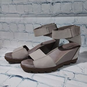 Sorel Joanie II Ankle Strap Womens Gray  Wedge Heel Sandal Size 9